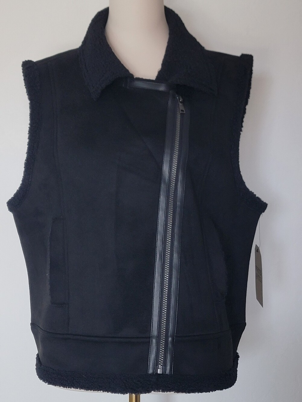 NWT Frye And Co. Faux Suede And Sherpa Moto Vest Black Women's Plus Size XXL